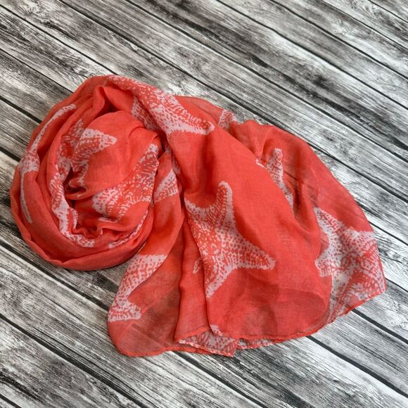 Unbranded Women's Rectangle Starfish Sheer Neck Scarf Coral Salmon Pink White OS - Picture 2 of 7